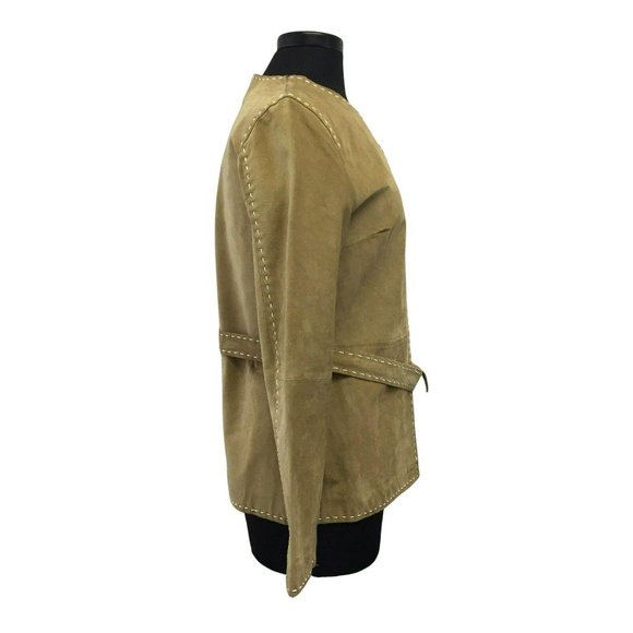 INC Coat M Brown Tan Genuine Leather Belted Boho Womens - Picture 3 of 12